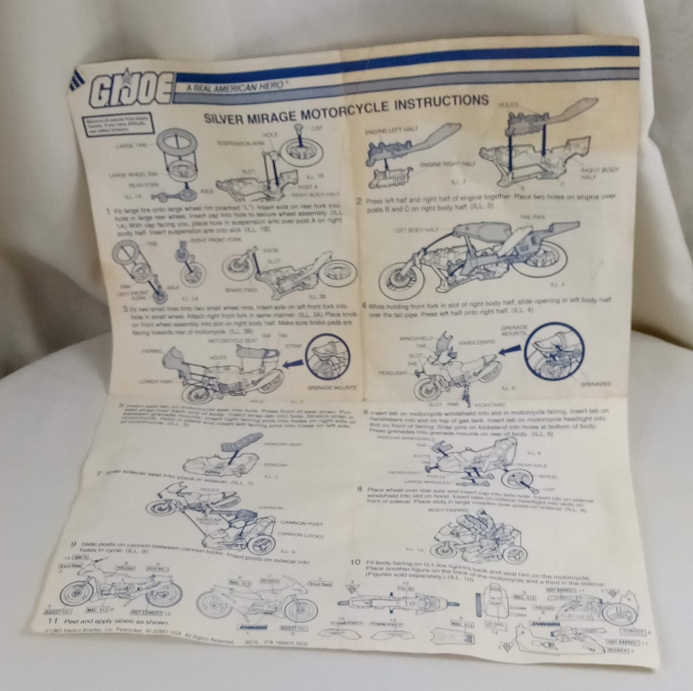 1985 Hasbro GI Joe Silver Mirage Motorcycle With Original Blueprint - Picture 14 of 14